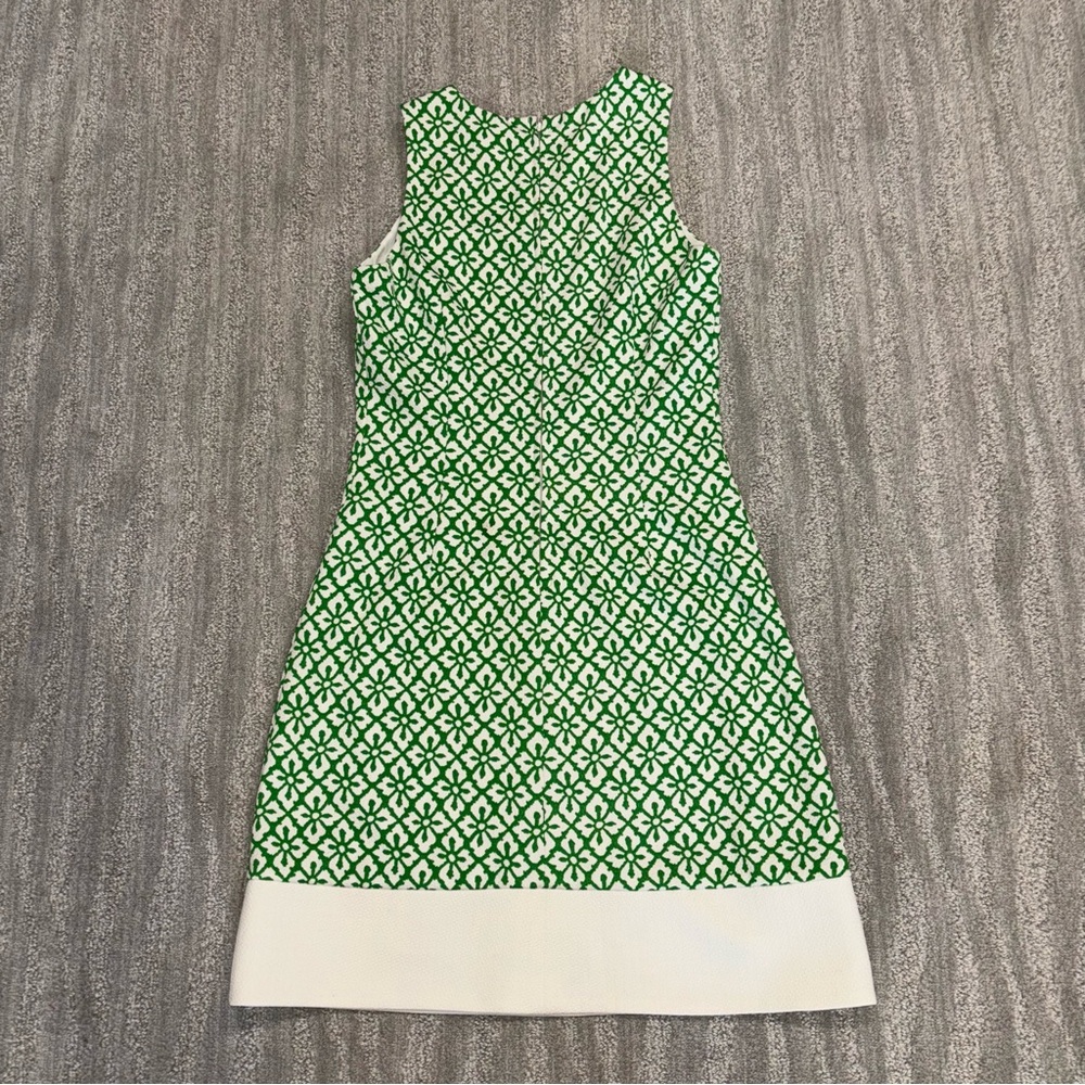 Badgely Mischka Belle Green & White Print Sleeveless Knee Length Dress Size 4 - Picture 2 of 7